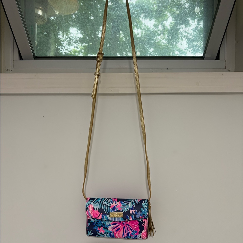 Lilly Pulitzer Blue and Pink Floral Crossbody Bag